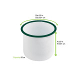 Enamel reusable delipot straight side white w/green rim 25oz D:3.9in H:3.9in - 12 pcs Enamel reusable delipot straight side white w/green rim 25oz D:3.9in H:3.9in - 12 pcs